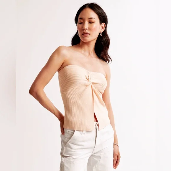 Abercrombie & Fitch Knit Tube Top Peach Front Knot Tie Size XS - Picture 3 of 7